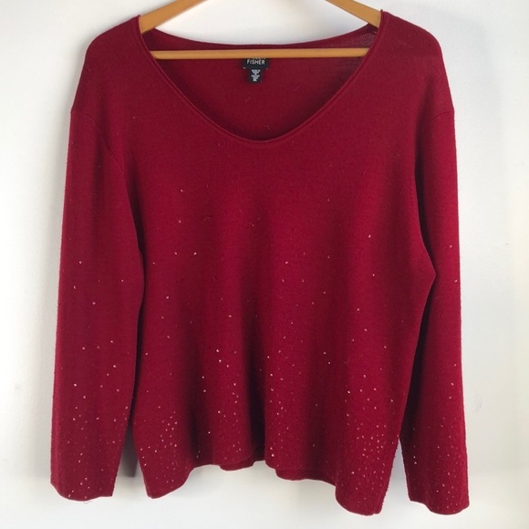 Eileen Fisher Sweaters - Eileen Fisher 100% Merino Wool Red Sweater with bling